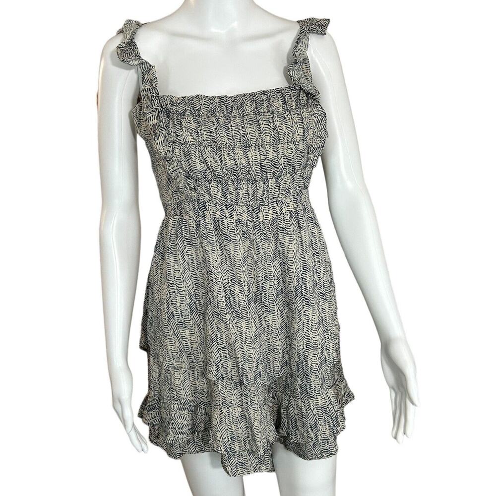 Anthropologie Mable Romper Size L Black Cream Smocked Ruffle Strap Open Back Bow - Picture 4 of 14